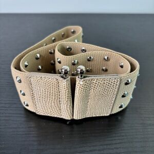 Betsey Johnson Elastic Wide Cinch Belt Silver Studs & Clasp Punk Rockabilly S/M